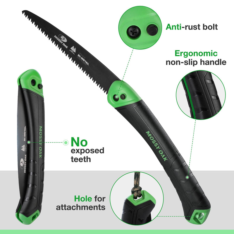 MOSSY OAK Folding Saw - 7 Inch Pruning Hand Saw with Pouch, D6A & M2 Bimetal Saw Blade, Hunting Saw Foldable for Deer, Tree, Wood, and Limb Cutting