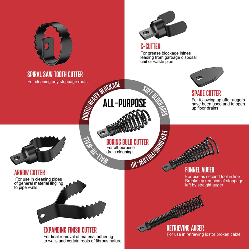 POPULO 8-Piece Drain Snake Drill Attachment - Tackle Any Clog with Precision,Commonly Used in POPULO 50FT-100FT AC Drain Cleaning Machine,Suitable for 5/16-inch to 3/4-inch Drain Snake Cable