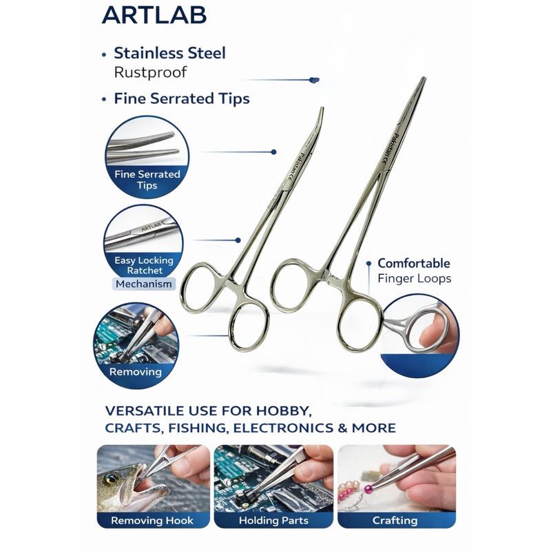 2Each Versatile Angling Tools 5 Inch Fishing Forceps Set - Stainless Steel, Curved & Straight Hemostats, Serrated Jaws, Locking Mechanism, and Lightweight Design Hemostat Forceps.