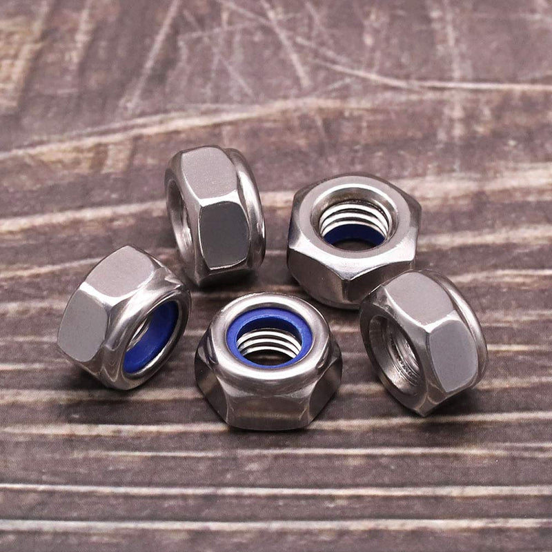 M4-0.7 (100 pcs) Nylon Insert Hex Lock Nuts 304 Stainless Steel 18-8 Locknut, Bright Finish, DIN985 M4-0.7 100