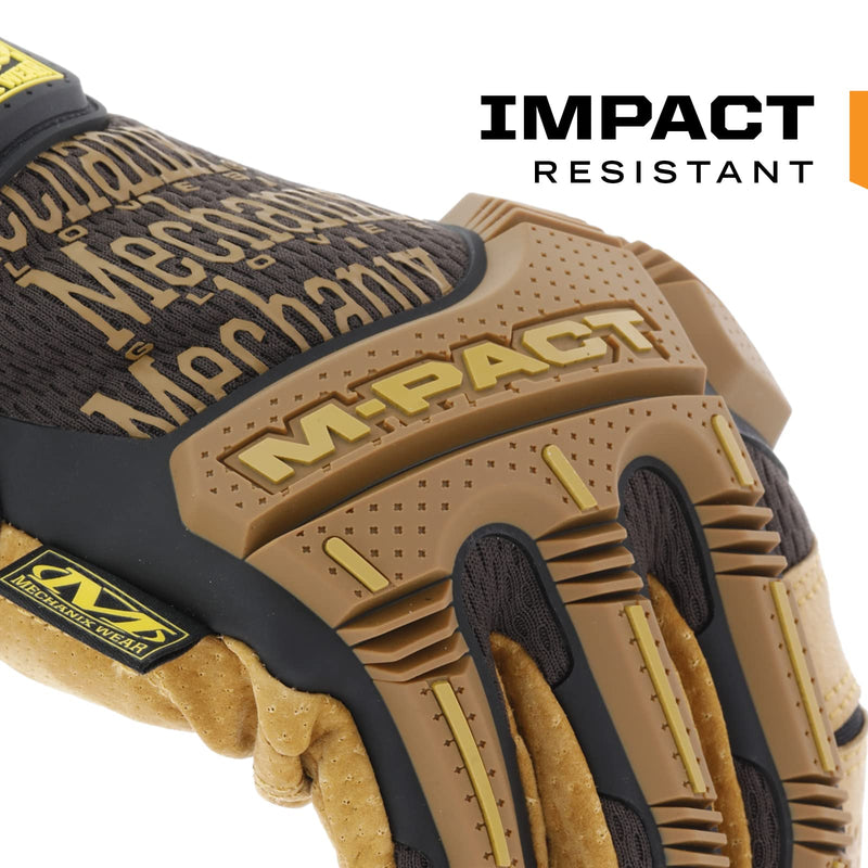 Mechanix Wear M-Pact Leather Gloves - Leather Impact-Resistant Work Gloves for Hand Support - Breathable Design - Shock Absorbing - Machine Washable - Brown/Black - Small