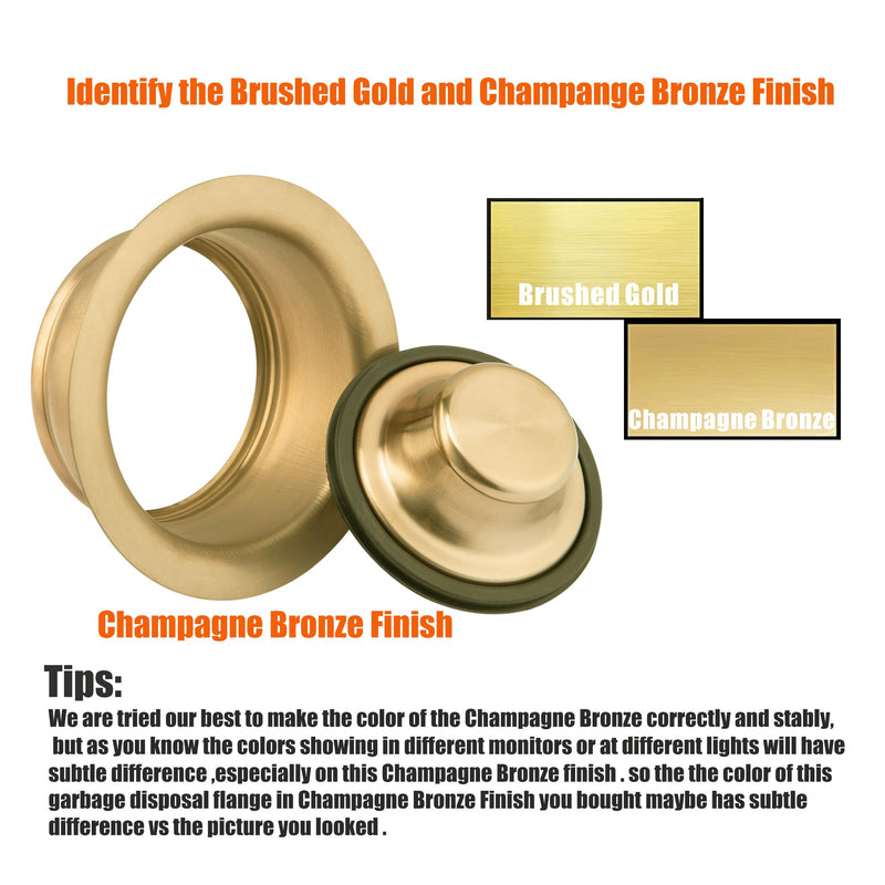 Artiwell Sink Garbage Disposal Flange and Stopper, Universal Flange Fit for 3-1/2 Inch Standard Sink Drain Hole, Kitchen Sink Replacement Accessories, Sink Garbage Disposer Kit (Champagne Bronze) Champagne Bronze