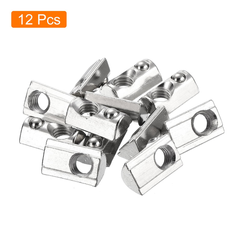 uxcell 12Pcs M8 T Spring Nut Fastener Carbon Steel Nickel Plated Half Round Roll in Spring T Slot Nut for T-Slot Aluminum Profile 3D Printer, CNC Router 4040 Series