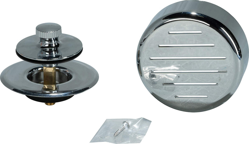 AB&A 60187 Tub Drain Trim Kit with Turn-Top Stopper, Classic High-Capacity Overflow Plate, and Press-In Strainer Cover, Chrome Pack of 1