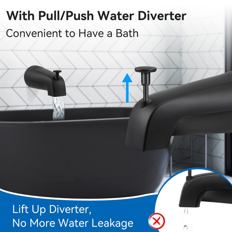 Dreyoo 5 1/4 Inch Bathroom Tub Spout Compatible with Westbrass E531D-1F-62, Fits Wall Front Mount Tub Spout with Shower Diverter 1/2'' IPS Inside Thread Bathtub Faucet(Matte Black) Matte Black