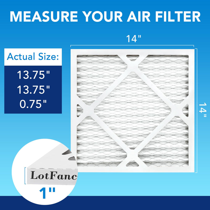 LotFancy 14x14x1 Air Filter MERV 13 4-Pack, Electrostatic Pleated HVAC Furnace Air Filter, Captures Pet Dander Smog Smoke, Actual Size: 13.75"x13.75"x0.75"