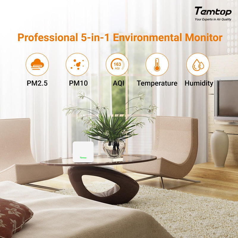 Temtop P1 Air Quality Monitor, PM2.5/PM10/Temperature/Humidity Sensor with Bluetooth App, AQI Tracking & Portable Design for Home, Office, Car, and Travel Use P1 (PM2.5, PM10, AQI)