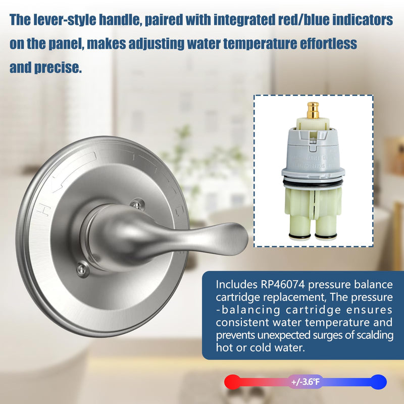 T13020-SS Brushed Nickel Shower Handle Replacement for Delta Classic 13/14 Series Single-Function Handle Trim Kit, Compatible with Shower Valve R10000 Series (RP46074 Included) C
