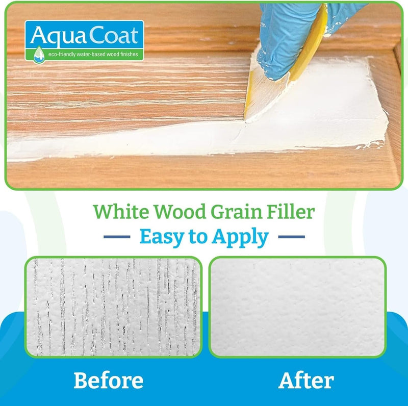 Aqua Coat White Water-Based Cabinet Wood Grain Filler Gel – Low Odor, Fast Drying White Wood Filler, Paintable & Sandable for Interior & Exterior Repairs, Upgrades & Restorations – 32 oz Quart