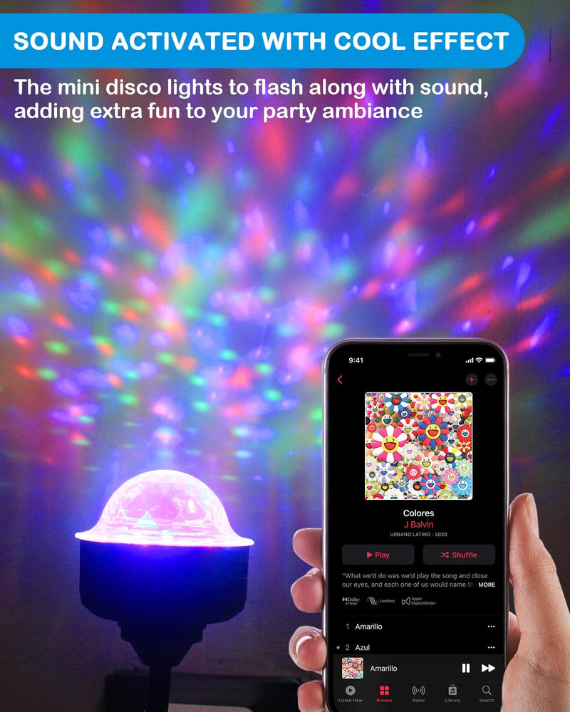 Luditek Mini Disco Ball Light with Flexible USB Extender, Sound Activated Strobe Party Lights for Karaoke Car, Stocking Stuffers Birthday Decorations for Halloween Christmas (2 Packs) 2pack