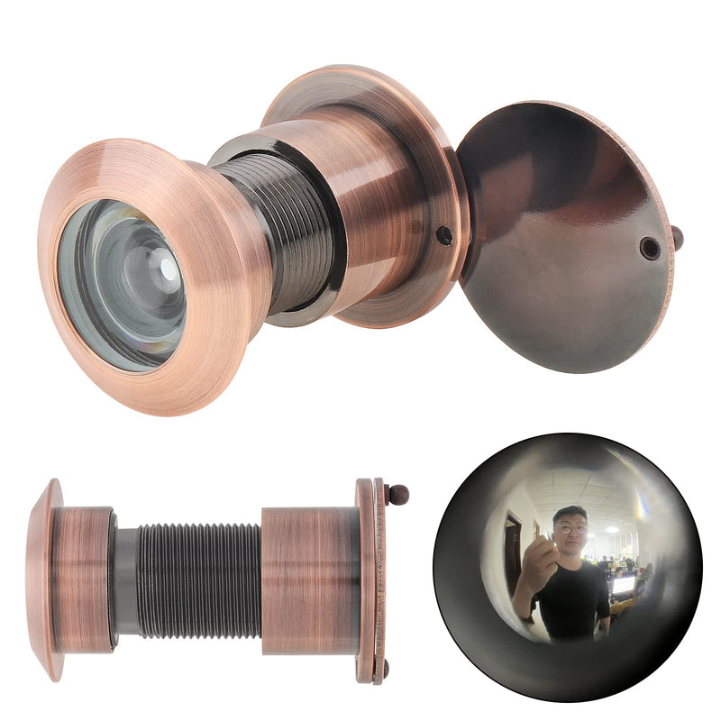 Door Viewer Peephole, Solid Brass 220-degree Peephole for Front Door with Heavy Duty Rotating Privacy Cover for 1-9/16" to 2-1/8" Doors for Home Office Hotel (Red Antique Copper) Red Antique Copper