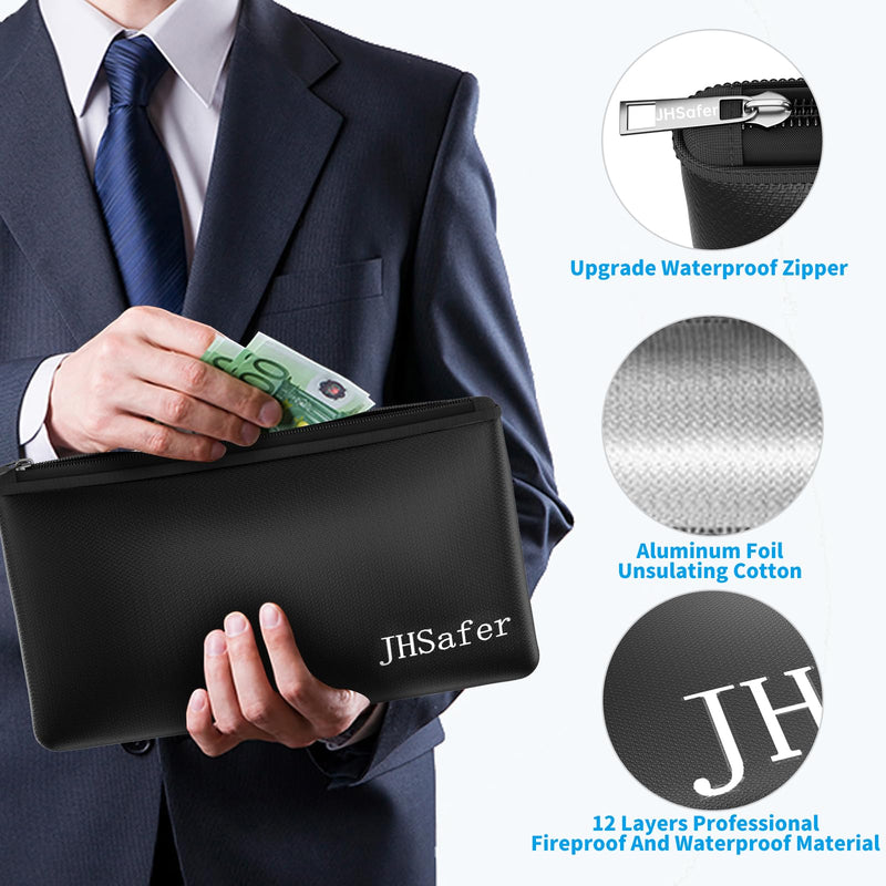 6400°F Fireproof and Waterproof Money Bags 2pcs with Zipper,11''x6.3'' Fireproof Cash Bag with Zipper,Fireproof Wallet Envelope Safe Pouch Fireproof Bags for Cash Passports Keys Currency Jewellery