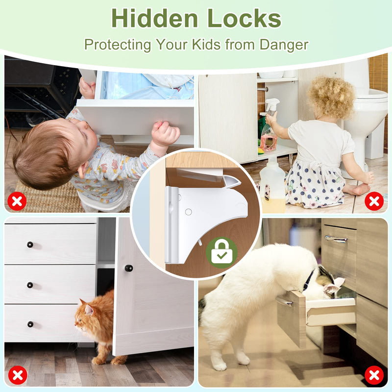 Child Safety Magnetic Cabinet Locks, AOSITE 12 Pack+3 Keys Baby Proofing Magnetic Drawer Locks for Kitchen with Adhesive No Drilling or Screws Fixed, 4 Baby Safety Cabinet Locks for Knobs 1.49in×1.34in×1.54in 12.0