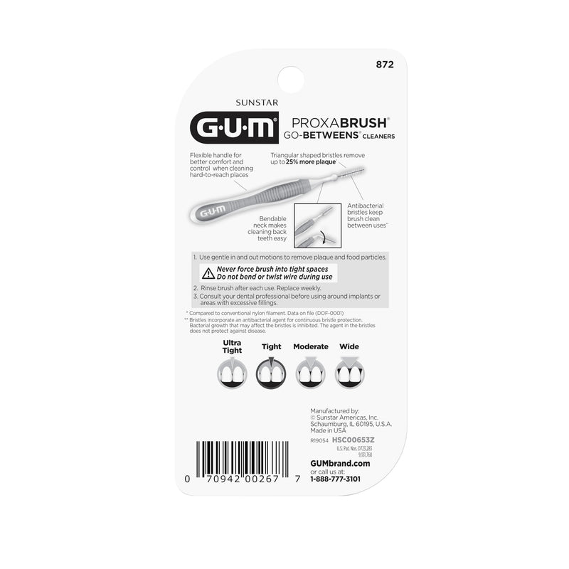 GUM Proxabrush Go-Betweens - Tight - Interdental Brushes - Soft Bristled Dental Picks for Plaque Removal Health - Safe for Braces & Dental Devices, 10ct (4pk) 10 Count (Pack of 4)