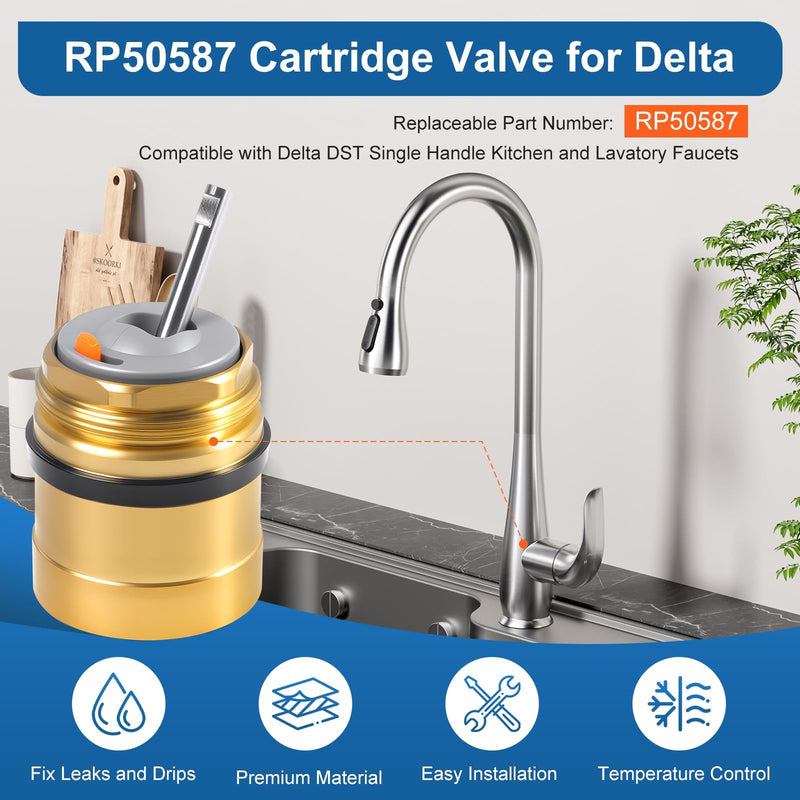 RP50587 Delta Faucet Cartridge Replacement for DST Single Handle Kitchen and Lavatory Sink Faucets Repair Parts, Compatible with Delta RP50587 Cartridge Valve w/ RP51503 Bonnet Nut