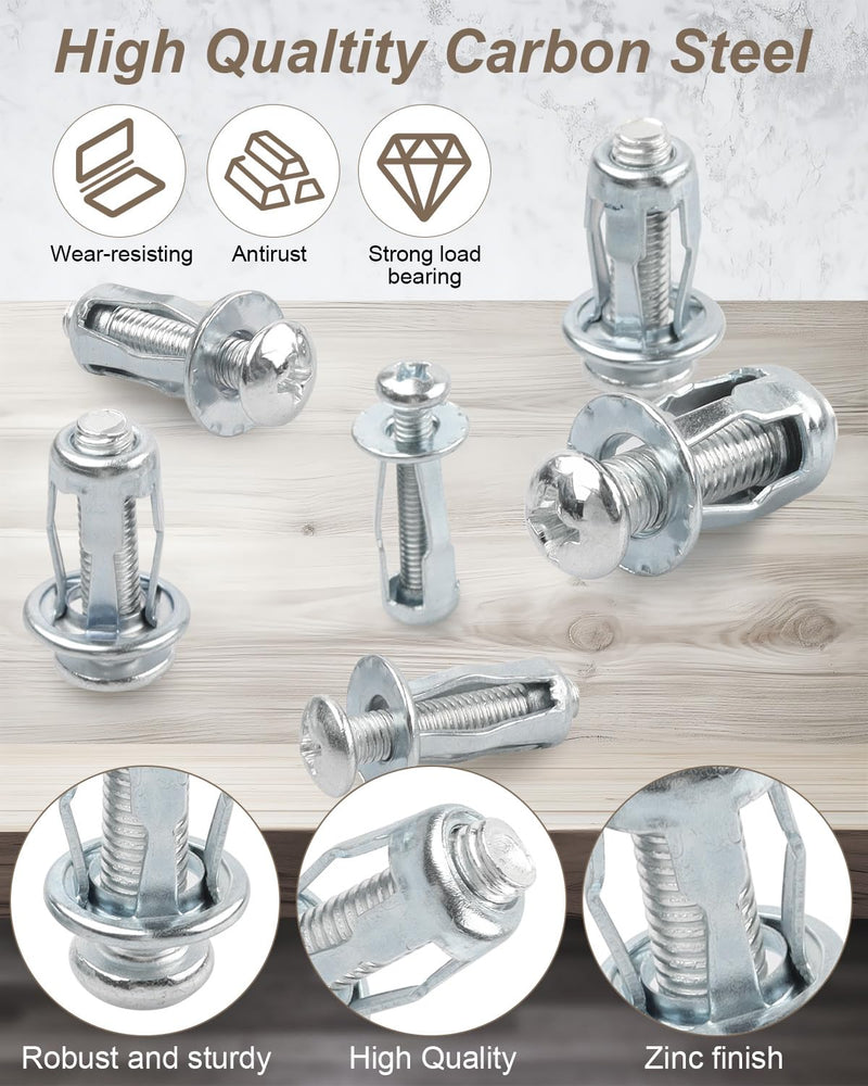 40Pcs Expansion Screw Petal Nut, M4 M5 M6 M8 Jack Nuts, Petal Shape Metal Nut with Screws Assembly for Hollow Wall Iron Skin Plasterboard