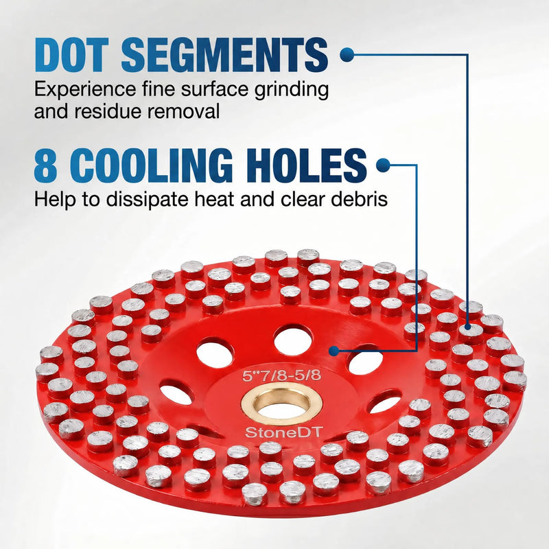 5” Concrete Grinding Wheel, Diamond Grinding Cup Wheel for Marble Granite, Angle Grinder Cup Wheel Fits 7/8-5/8 Inch Arbor, 16/20 Coarse Grit, Dot Segment 5''