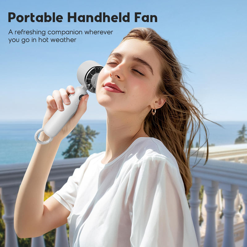Hotsales Portable Handheld Fan, Powerful Hand Held Mini Fan, 3 Speed USB Rechargeable 5000mAh Battery Operated Fan, LED Display, Cooling Personal Fan Gifts for Women, Men, Travel, Camping, Outdoor White