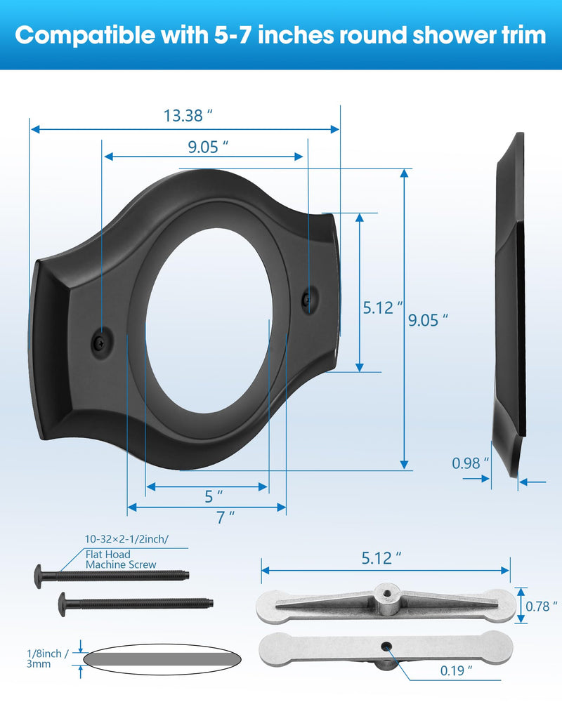 Renovation Shower Faucet Valve Cover Plate for Remodel from 2& 3 Handle Faucet to 5"-7" Diameter 1 Handle Trim Kit, Compatible with Any Brand Cover Plate (Matte Black) Matte Black