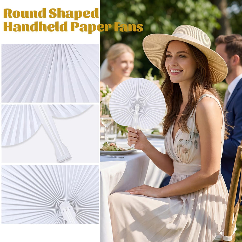 WDAHDHP White Paper Fans Bulk, 20Pcs Foldable Handheld Fan for Wedding Guests, Round Decorative Folding Hand Fans for Bridal Shower Church Party Favors Dancing DIY White 20Pcs