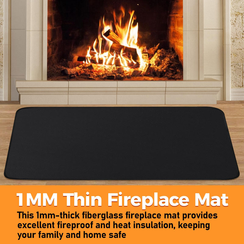 Fireproof Fireplace Rug for Home Protection, 3'6'' x 2' x 0.04'', Black 2' x 3'6" (Rectangular)