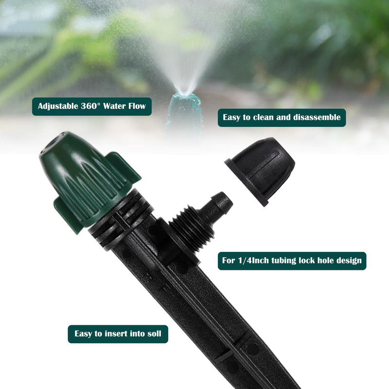 25PC Anti-Drop Drip Irrigation Spray,Lock Barbed Design Misting Drippers for 1/4" Irrigation Tubing,Adjustable 360 Degree Micro Spray on 6.3" Stake for Garden Watering System (25pc-Adjustable Emitter) 25pc-Adjustable Emitter