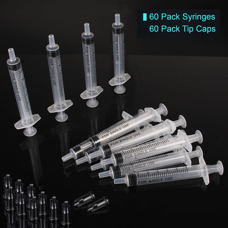 3ml Syringe Without Needle - 3 ml Small Plastic Syringes Sterile Individually Packed with Cap for Lab Medicine Student Measuring Liquid and Pet Dog Cat Baby Feeding Oral Colostrum ( 60 Pack 3cc /ml ) B- 3ml-60Pack