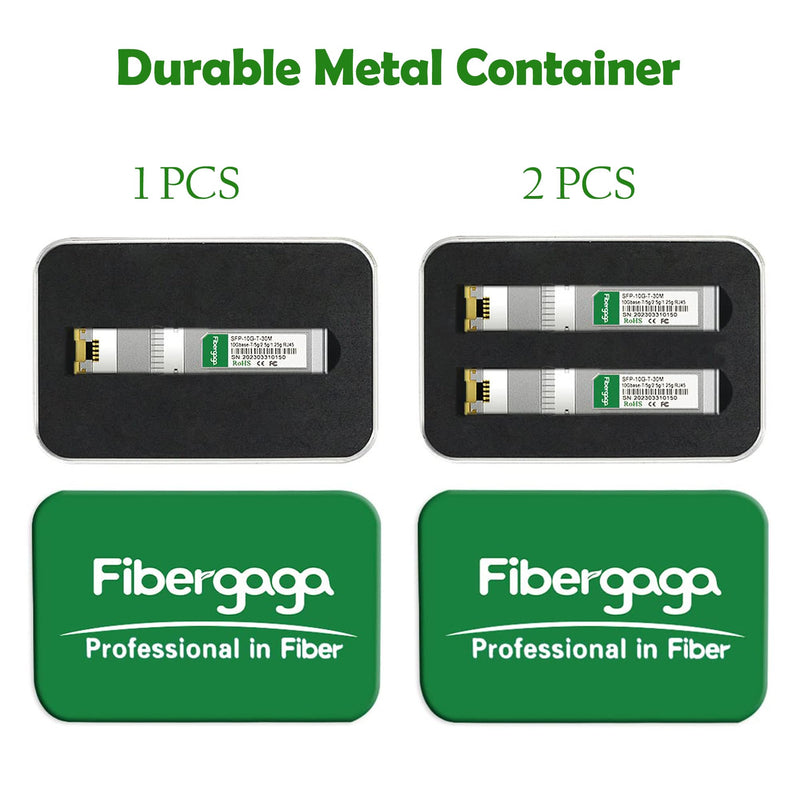 SFP+ to RJ45, 1.25g/2.5g/5g/10G-T Copper Transceiver Module, 10GBase-T SFP+, Compatible for Cisco SFP-10G-T-S, Ubiquiti UniFi UF-RJ45-10G, Mikrotik and More, 100ft/30M, Fibergaga