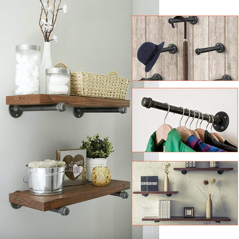 1/2" Industrial Black Iron Pipe Shelf Brackets, Rustic Wall Mounted DIY Shelving Brackets Hanging Custom Pipe Brackets for Floating Shelves (2, 6") 2 6 Inch
