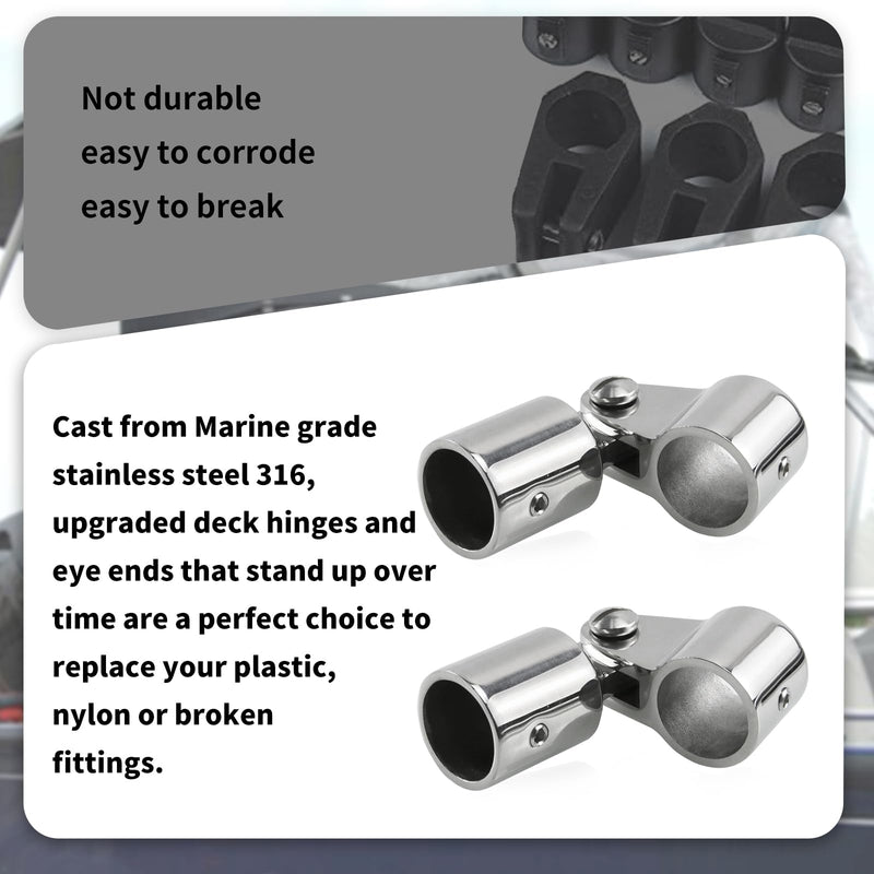 Bimini Top Hardware，2 Pairs Heavy-Duty 316 Stainless Steel Jaw Slide & Eye End Caps for 7/8" Round Tubing Boat Canopy Fittings 7/8 Inch