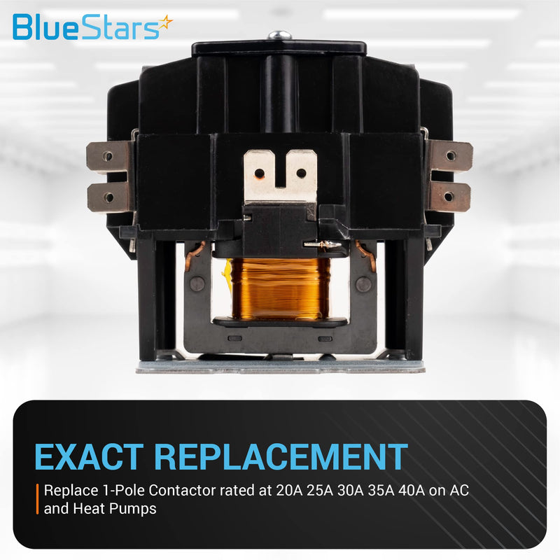 BlueStars Ultra Durable C130A 1 Pole Contactor 40 Amp 24VAC Coil - Compatible with Relays, Air Conditioner, Heat Pump, Refrigeration Systems 1 Pole - 40 Amp - 24VAC