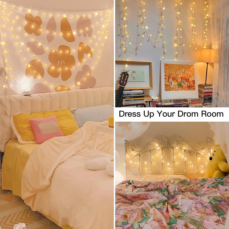 suddus String Lights for Bedroom, 33ft 100 Led Connectable Globe String Lights Indoor, Hanging Fairy Lights Plug in with Remote for Kids Room Dorm Classroom Outdoor Christmas Tree Decor, Warm White 100 LED CONNECTABLE - PLUG