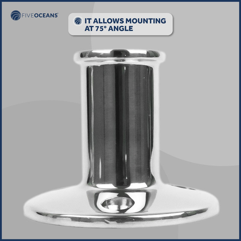 Five Oceans Top-Mount Boat Flag Pole Socket, Flag Pole Holder, Fits 3/4 Inch Diameter Poles - Tilts 15-Degree Angle, Marine Heavy Duty Polished AISI316 Stainless Steel - FO3108