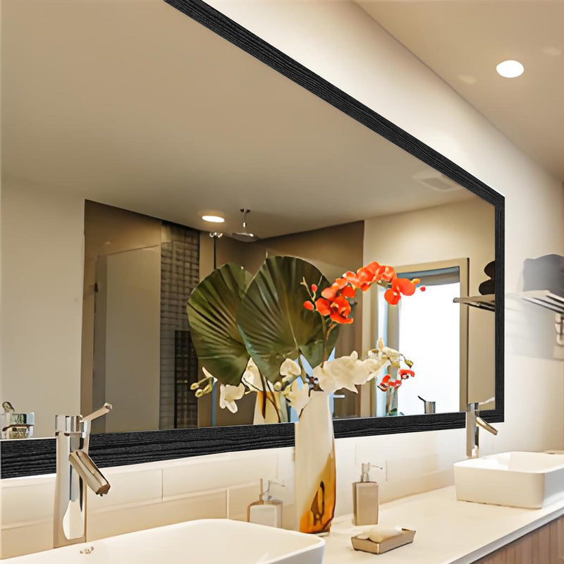33FT Border Peel and Stick Removable PVC Waterproof Wallpaper Border Self Adhesive Bathroom Mirror Frame Sticker 4"x390" Black Wood Texture