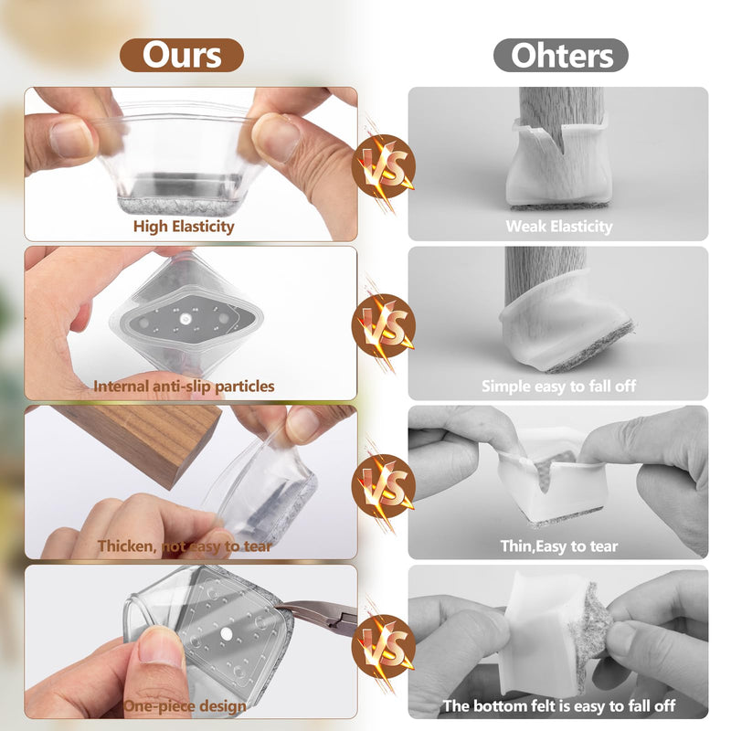 16Pcs Square Chair Leg Floor Protectors with Thickened Felt Pads Silicone Chair Leg Covers Caps to Protect Hardwood Tile Floors Furniture Feet Reduce Noise (Clear L Fit 1.14"-1.42") Clear Large