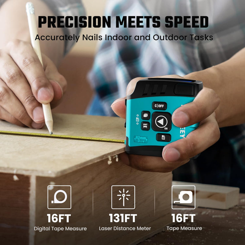 MiLESEEY DT20 Laser Tape Measure 3-in-1, 130FT Laser Distance Meter, 16FT Digital Tape Measure, Regular Tape Measure, Area Volume Measuring Pythagorean Mode, Waterproof and Rechargeable Non App