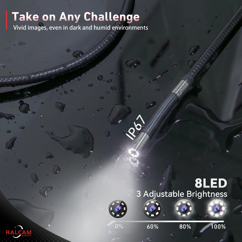 Ralcam Two-Way 210° Articulating Borescope Compatible with iPhone & Android | 6.2mm Slim Probe USB-C Flexible Endoscope Inspection Camera for Engine, Pipe & HVAC Inspection