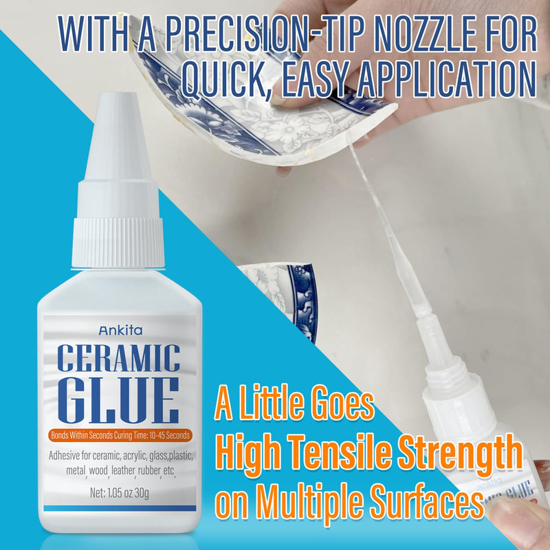 Super Ceramic Glue, 30g Best Glue for Ceramic and Porcelain Repair, Waterproof and Multisurface Glue for All Bondings with High Temperature Resistance