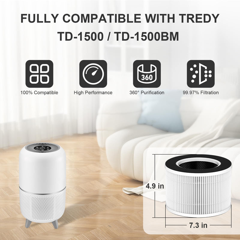 TD-1500 HEPA Replacement Filters for Tredy TD-1500 TD-1500BM Air Puri-fier 2 Pack
