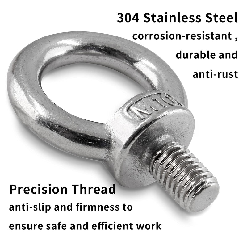 6Pcs M10 Lifting Eye Bolts, 304 Stainless Steel Male Thread Machinery Shoulder Ring Eye Bolt Heavy Duty M10 (6Pcs)