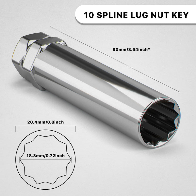 White Knight 3800A10 Ten Spline Key Adapter for M12 and 1/2" Thread 10 Spline Lug Nuts - Fits 3/4" & 13/16" Hex Wrench