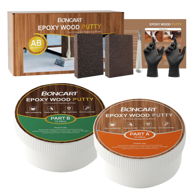 Epoxy Wood Putty, High Strength Wood Filler Putty, Stainable 2-Part Epoxy Putty Filler, 21.16 oz Structural Wood Epoxy Filler Kit, Wooden Furniture Repair Kit for Damaged Wood (White) White