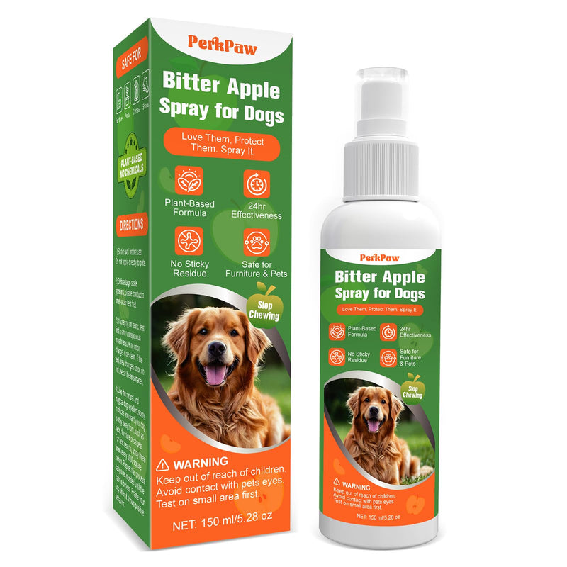 Bitter Apple Spray for Dogs, NO Chew Spray for Dogs to Protect the Furniture and Plant, Natrual Dog Deterrent Spray to Stop Dogs & Puppies from Chewing, Biting, Licking, Peeing, 150 ml/5.28oz