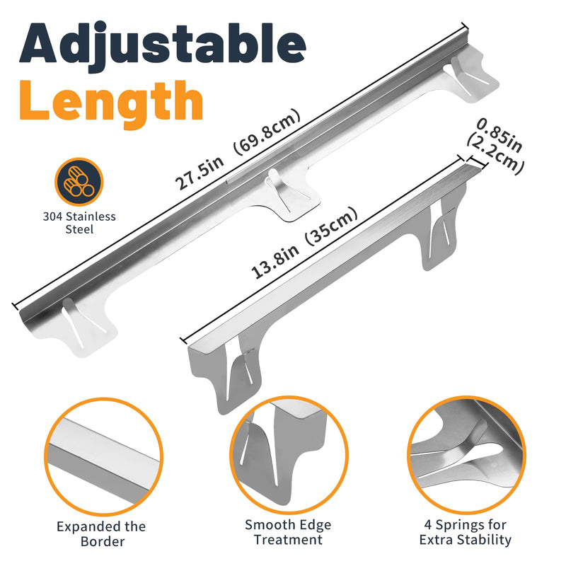 Stove Gap Filler, Stove Gap Covers Stainless Steel, Adjustable 13.8-27.5 In(2 Pack), Heat Resistant, Gas Stove Side Gap Protector, Silver