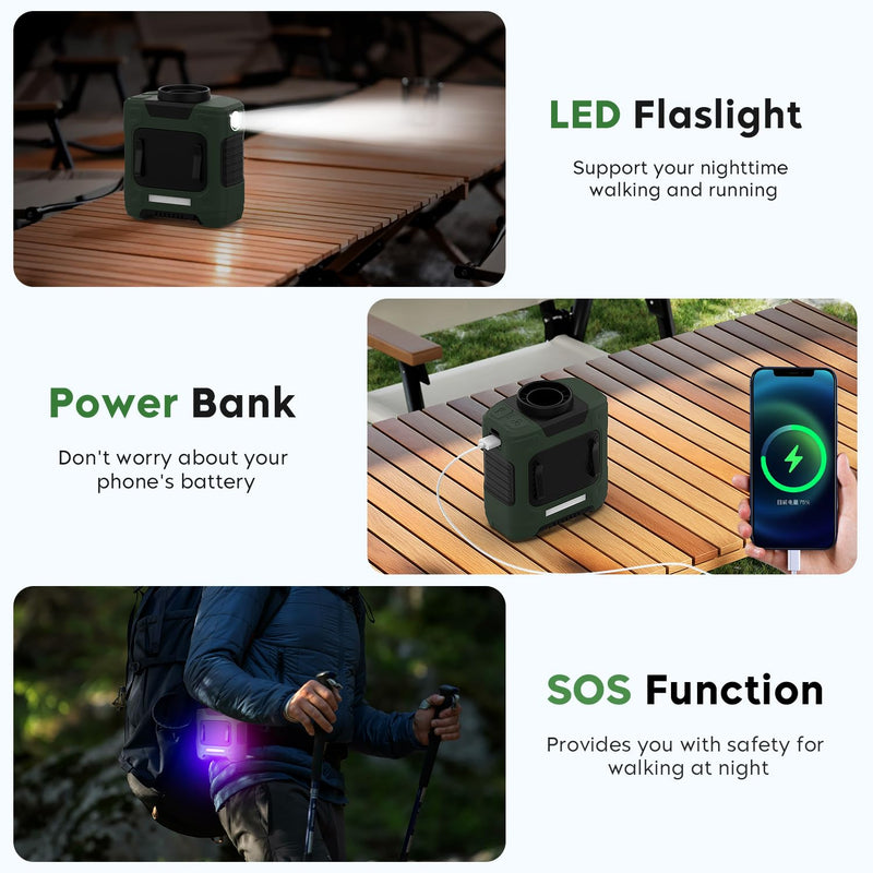 Portable Waist Fan 10000mAh Rechargeable Waist Clip Fan 18000RPM With Max 12H Working Time 3-speed adjustment with LED flashlight Portable Fan for Outdoor Jobsite and etc Green