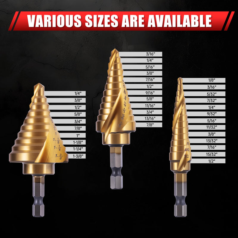6-Piece HSS 4241 Titanium Coated Step Drill Bit & Automatic Center Punch Set, Double Spiral Flute, 118° Split Point, Hex Shank, Multi-Size for Metal Wood Plastic 6PCS SET
