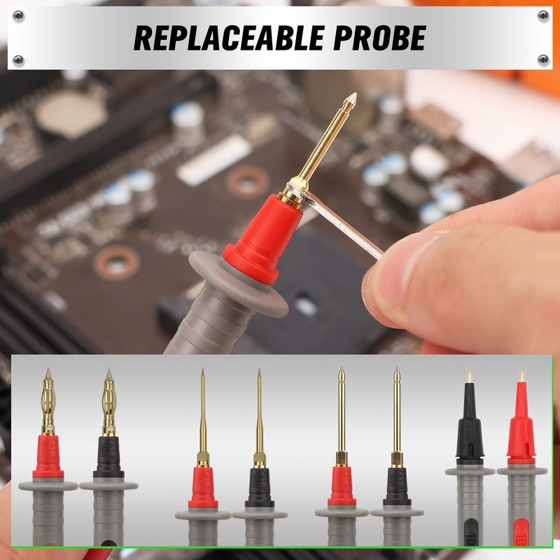 SWANLAKE 27-Piece Multimeter Test Leads Set, CAT.III 1000V / CAT.IV 600V Multimeter Probes with Alligator Clips, Needle Probe, Replaceable Probe Accessories, Soft PVC Volt Meter Lead 27PCS