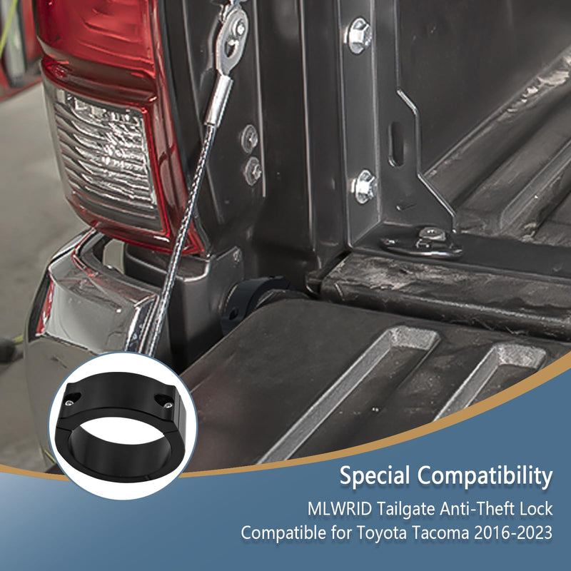 Tailgate Anti-Theft Lock Compatible for Toyota Tacoma 2016-2023 CNC Aluminum Security Truck Bed Tail Gate Lock with Two Screws