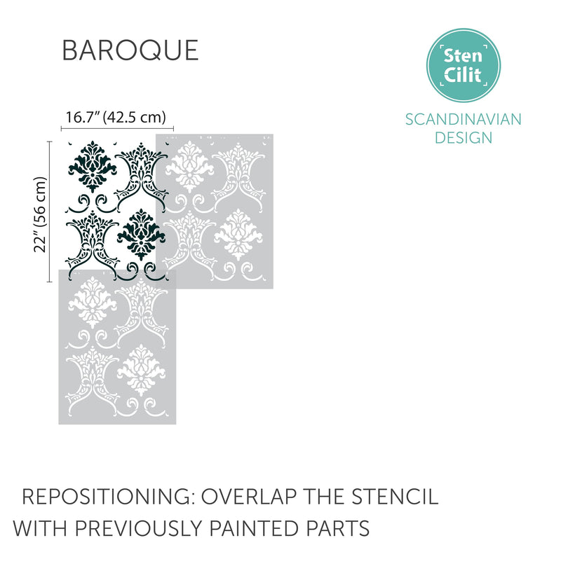 STENCILIT® Baroque Wall Stencil for Painting - 2 Pack 16.5 x 21.5 in Stencil | Victorian Wall Stencils for Painting Large Pattern | Damask Large Wall Stencils