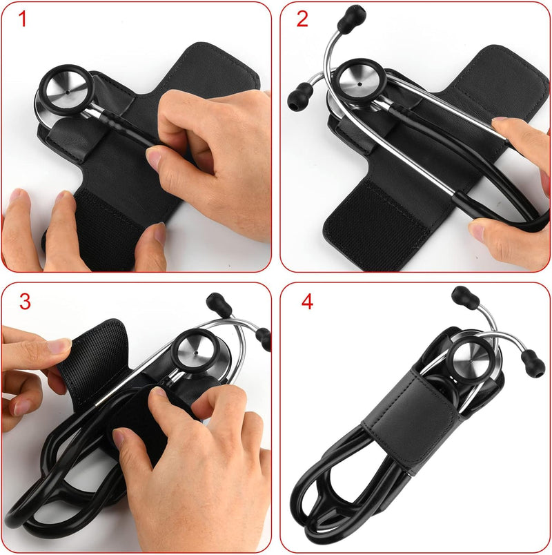 Beautyflier PU Leather Stethoscope Holder with Clip for All Models, Stethoscope Case for 3M Littmann Classic III, 1 Pcs EVA Stethoscope Carrying Case + 1 Pcs Holder (Stethoscope Not Included)